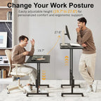 Bureau debout mobile à roulettes, petit bureau debout réglable en hauteur, bureaux roulants portables de 80 cm