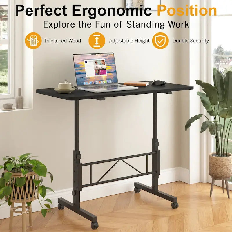 Bureau debout mobile à roulettes, petit bureau debout réglable en hauteur, bureaux roulants portables de 80 cm