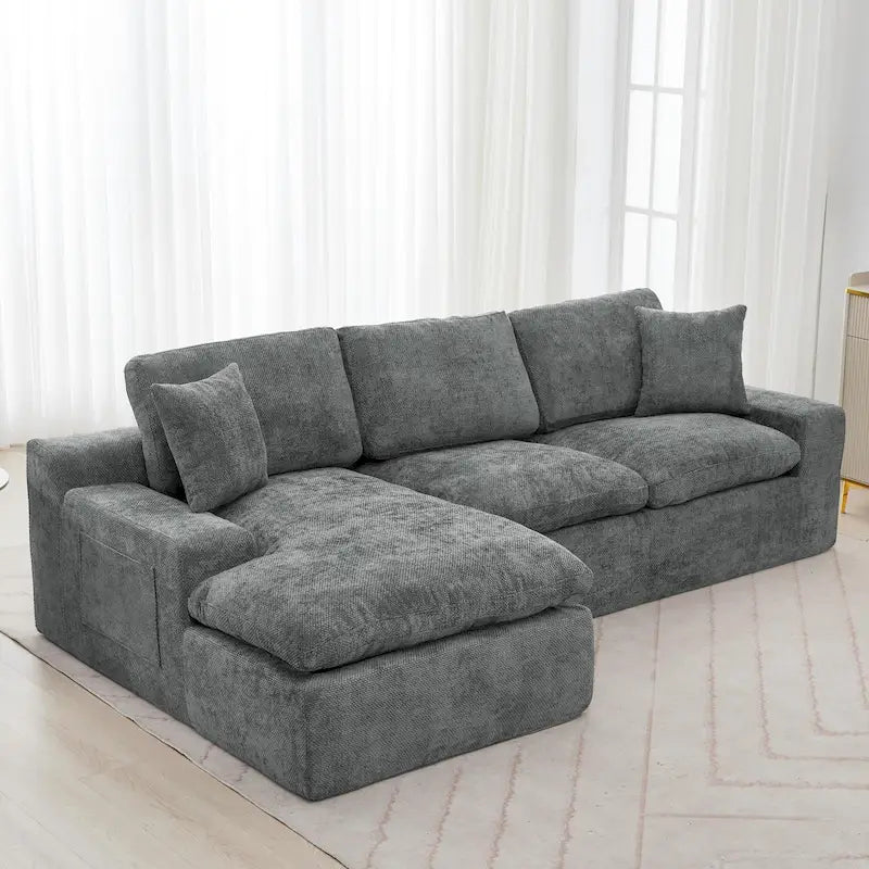 Canapé d'angle réversible en tissu chenille avec méridienne