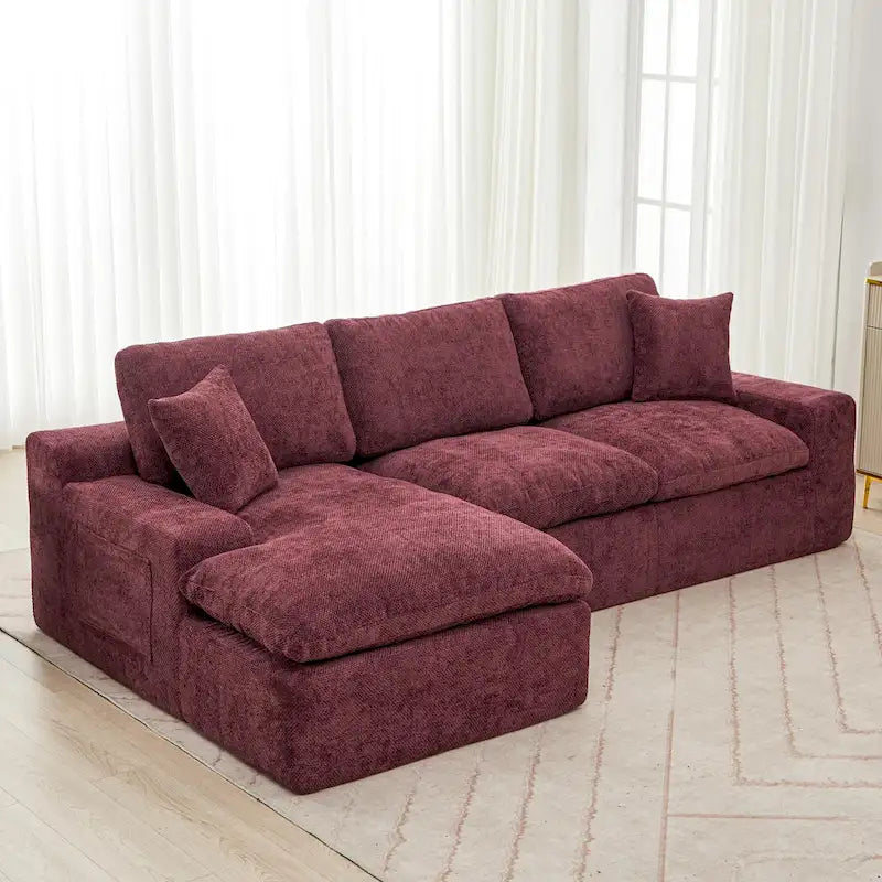 Canapé d'angle réversible en tissu chenille avec méridienne