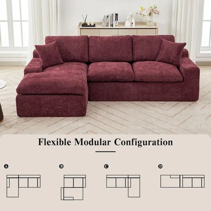 Canapé d'angle réversible en tissu chenille avec méridienne