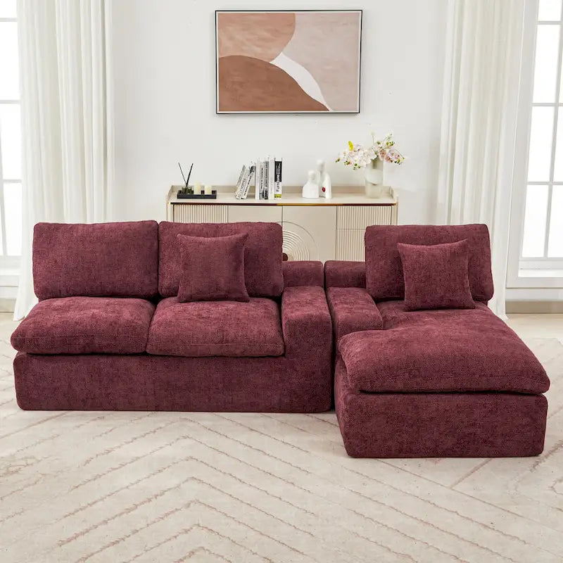 Canapé d'angle réversible en tissu chenille avec méridienne