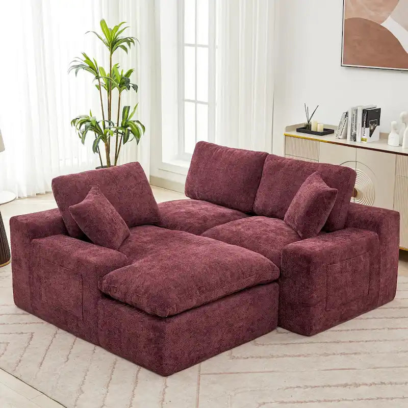 Canapé d'angle réversible en tissu chenille avec méridienne
