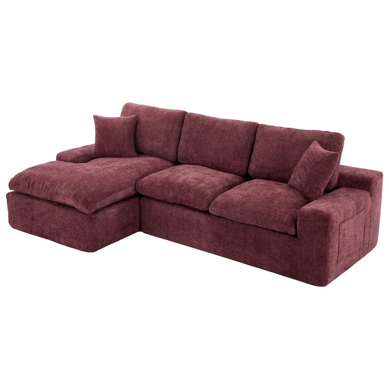 Canapé d'angle réversible en tissu chenille avec méridienne