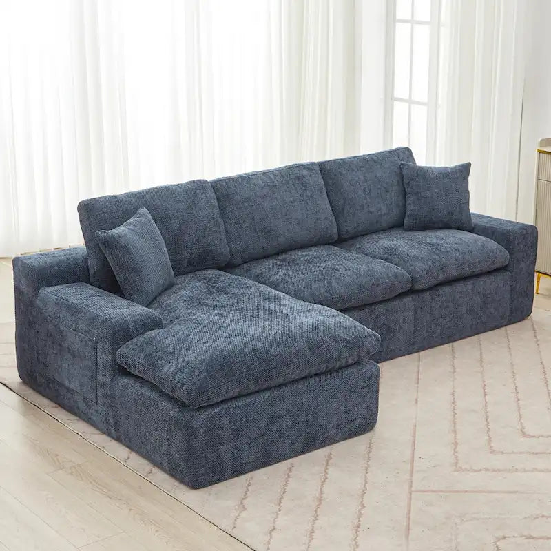 Canapé d'angle réversible en tissu chenille avec méridienne
