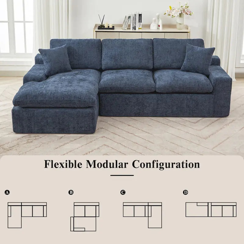 Canapé d'angle réversible en tissu chenille avec méridienne
