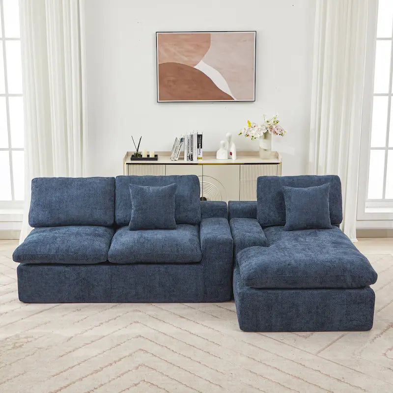 Canapé d'angle réversible en tissu chenille avec méridienne