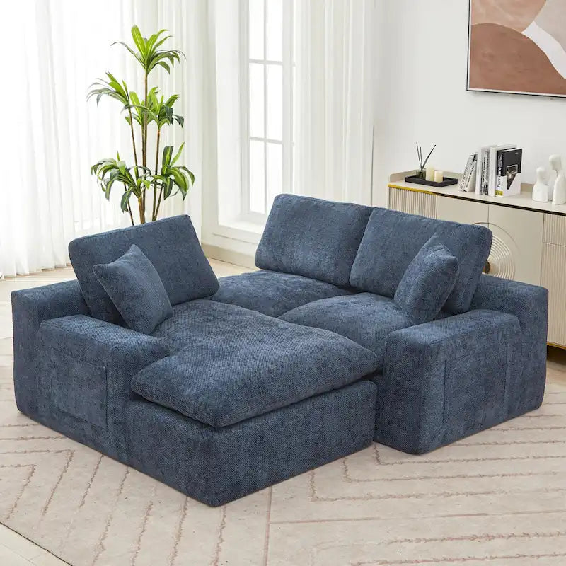 Canapé d'angle réversible en tissu chenille avec méridienne