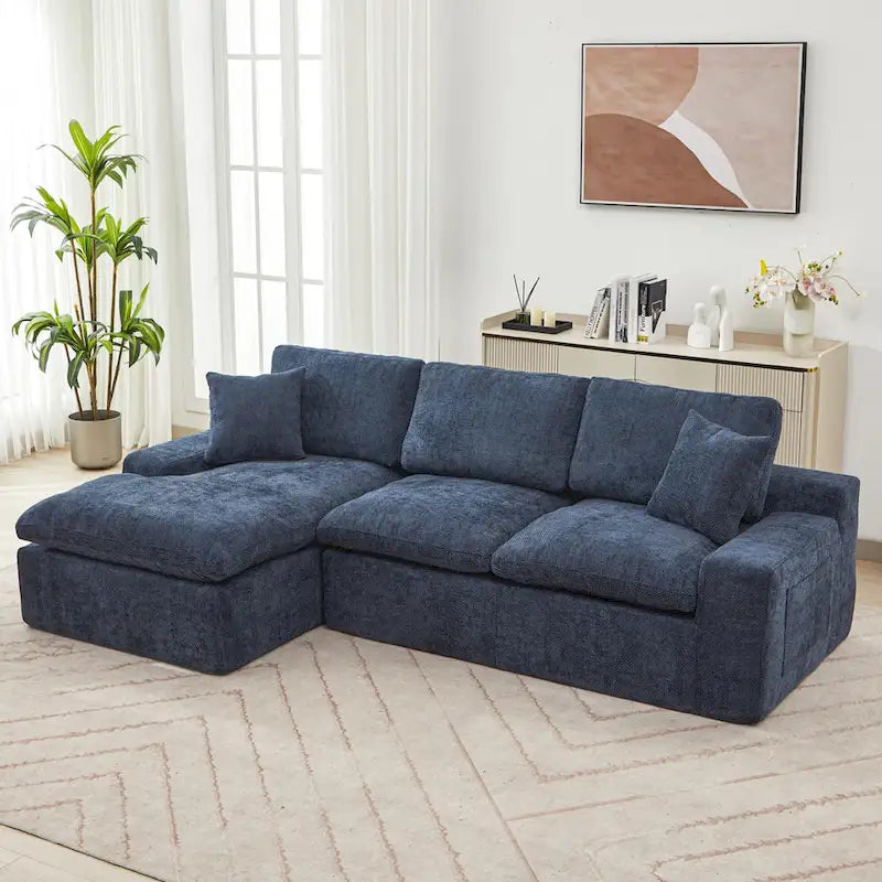 Canapé d'angle réversible en tissu chenille avec méridienne