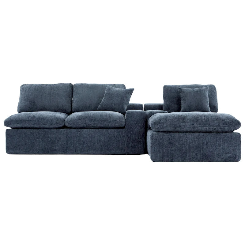Canapé d'angle réversible en tissu chenille avec méridienne