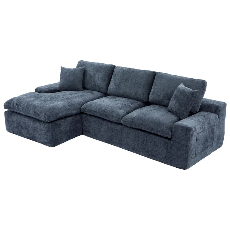Canapé d'angle réversible en tissu chenille avec méridienne