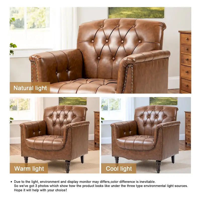 Fauteuil d'appoint capitonné en cuir végétalien