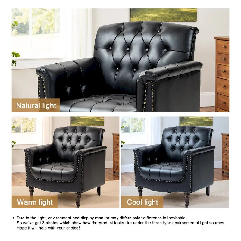 Fauteuil d'appoint capitonné en cuir végétalien