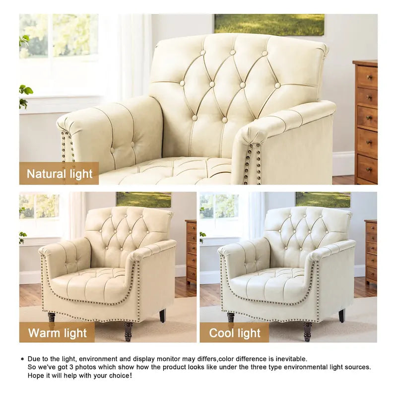 Fauteuil d'appoint capitonné en cuir végétalien