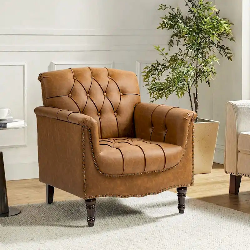Fauteuil d'appoint capitonné en cuir végétalien