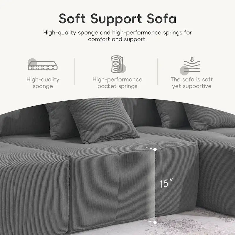 Canapé modulaire en L "Cloud", sectionnel en velours côtelé