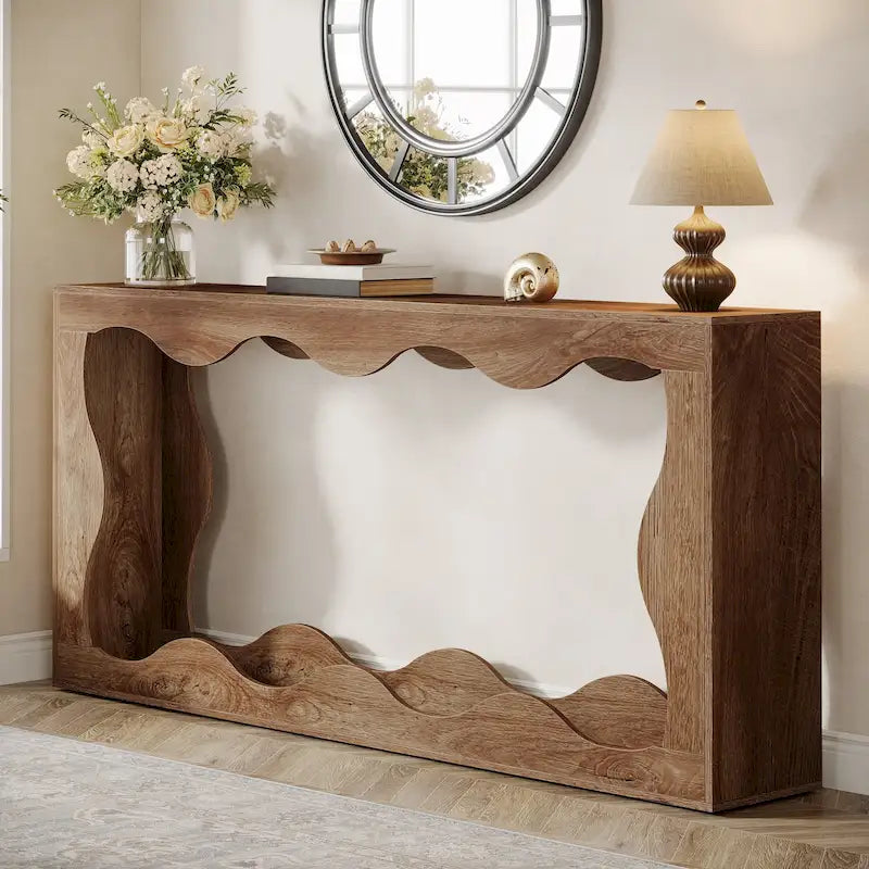 Console en bois de 63 pouces, table d'entrée rectangulaire pour salon, marron rustique