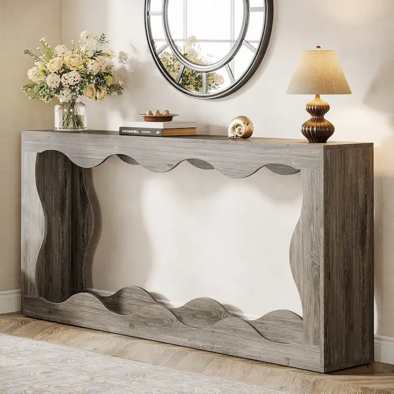 Console en bois de 63 pouces, table d'entrée rectangulaire pour salon, marron rustique