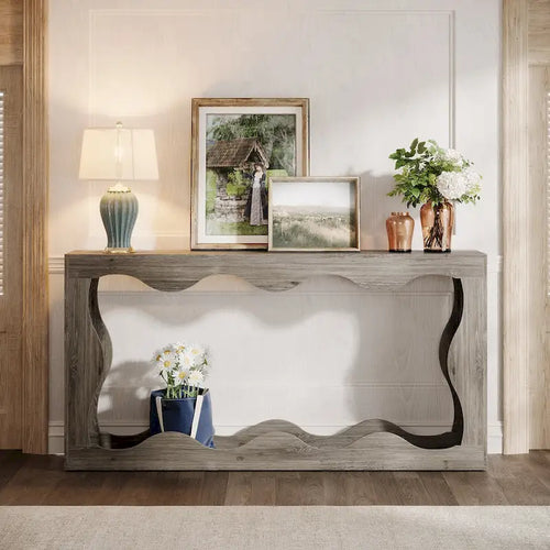Console en bois de 63 pouces, table d'entrée rectangulaire pour salon, marron rustique