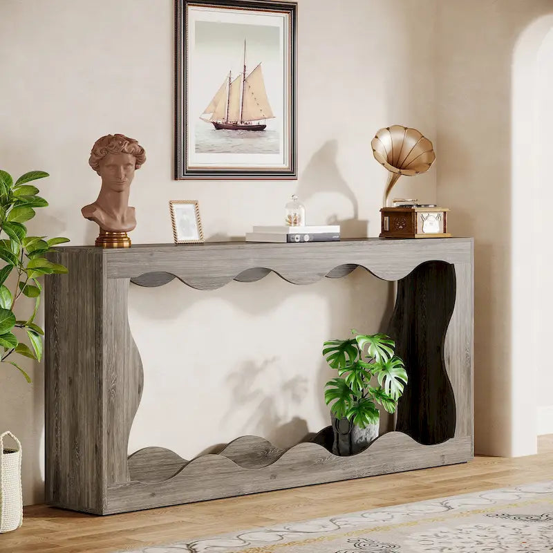 Console en bois de 63 pouces, table d'entrée rectangulaire pour salon, marron rustique