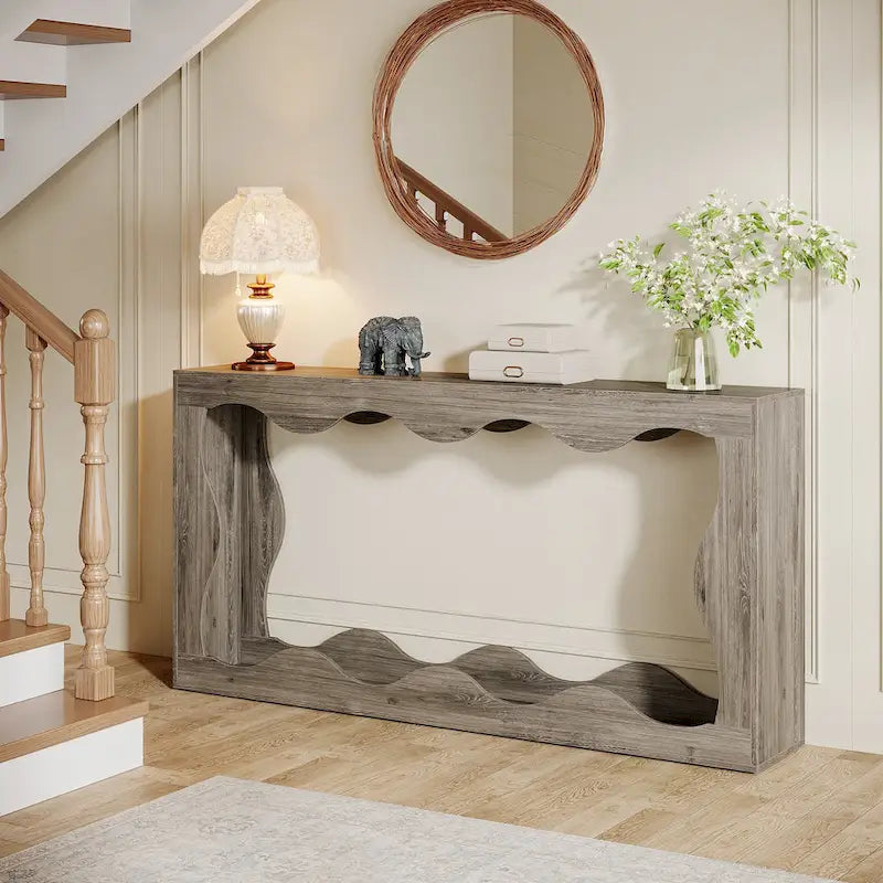 Console en bois de 63 pouces, table d'entrée rectangulaire pour salon, marron rustique