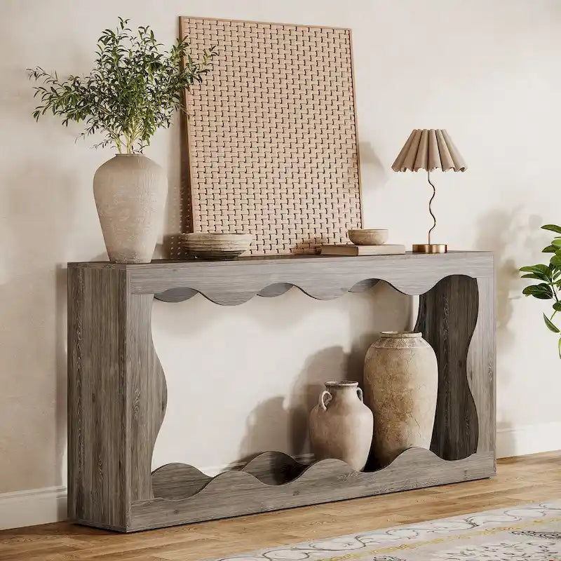 Console en bois de 63 pouces, table d'entrée rectangulaire pour salon, marron rustique