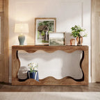 Console en bois de 63 pouces, table d'entrée rectangulaire pour salon, marron rustique