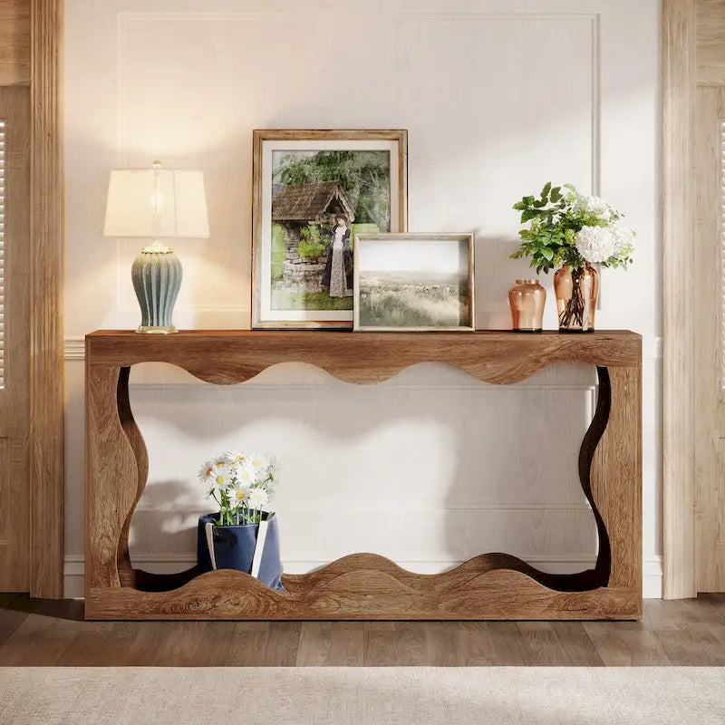Console en bois de 63 pouces, table d'entrée rectangulaire pour salon, marron rustique