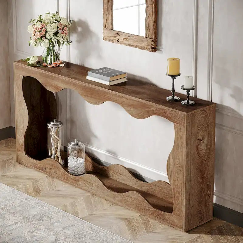 Console en bois de 63 pouces, table d'entrée rectangulaire pour salon, marron rustique