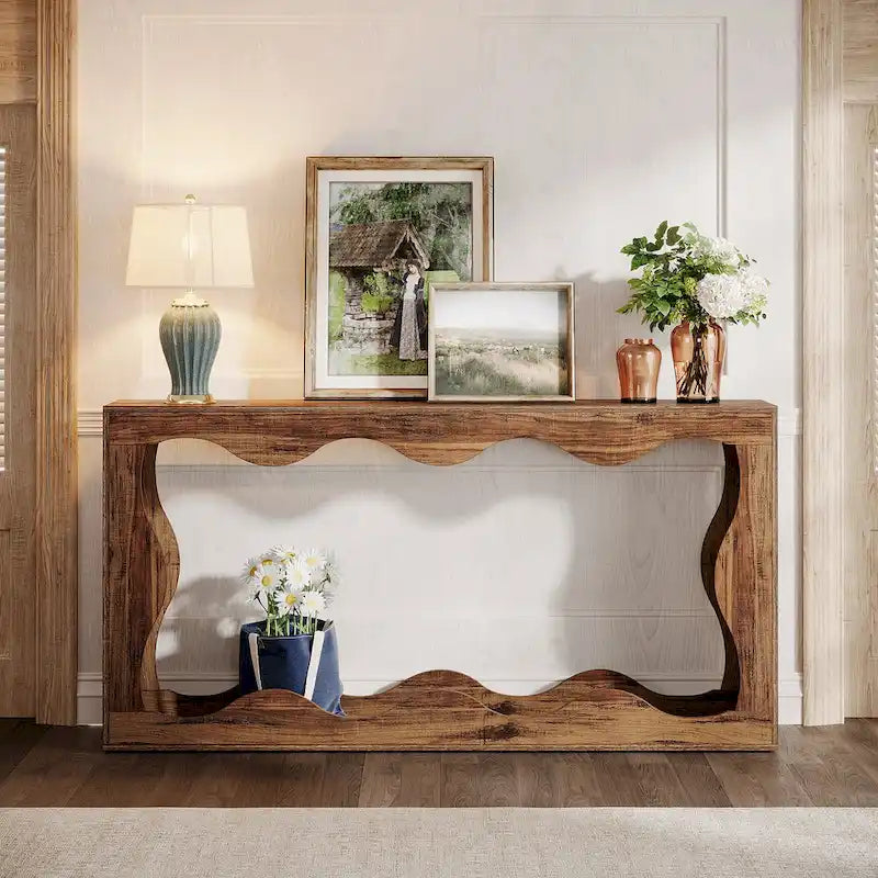 Console en bois de 63 pouces, table d'entrée rectangulaire pour salon, marron rustique