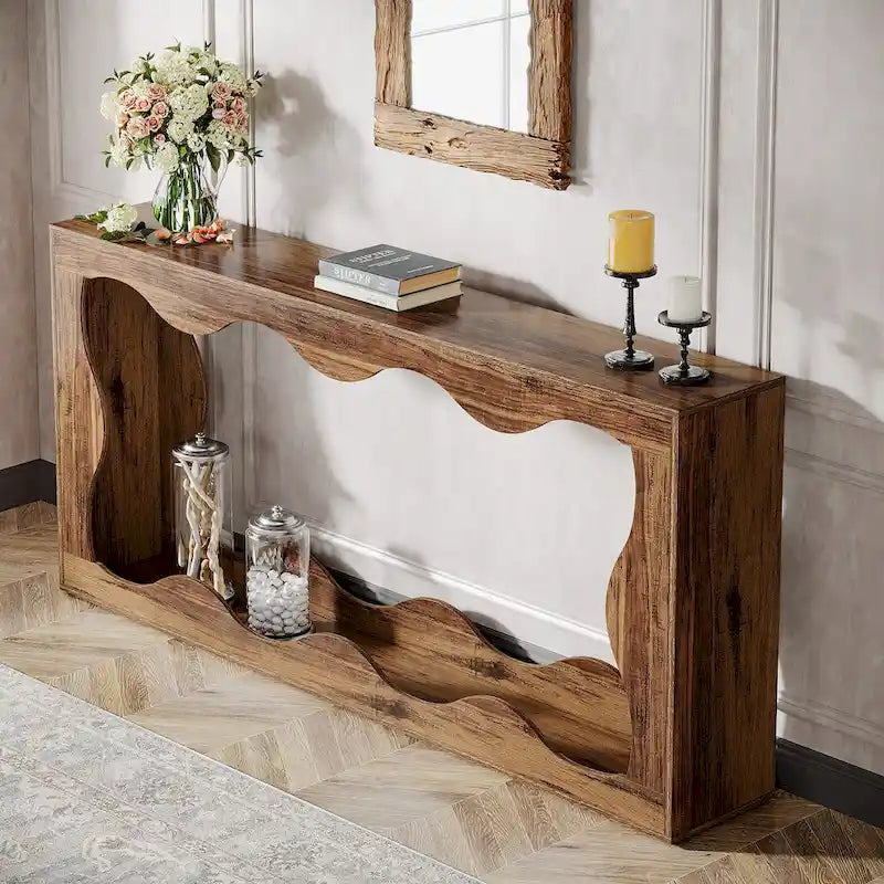 Console en bois de 63 pouces, table d'entrée rectangulaire pour salon, marron rustique