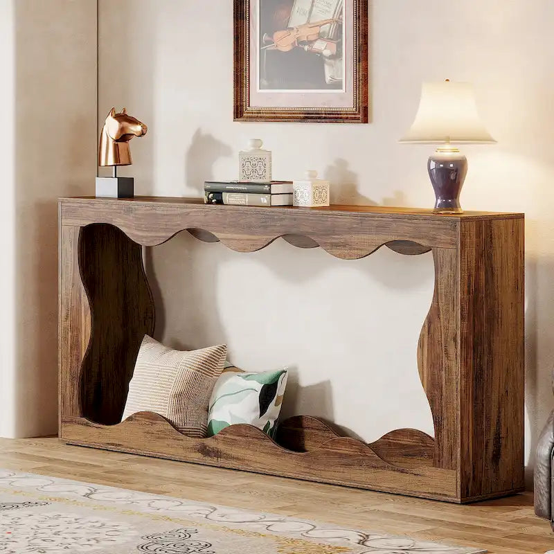 Console en bois de 63 pouces, table d'entrée rectangulaire pour salon, marron rustique