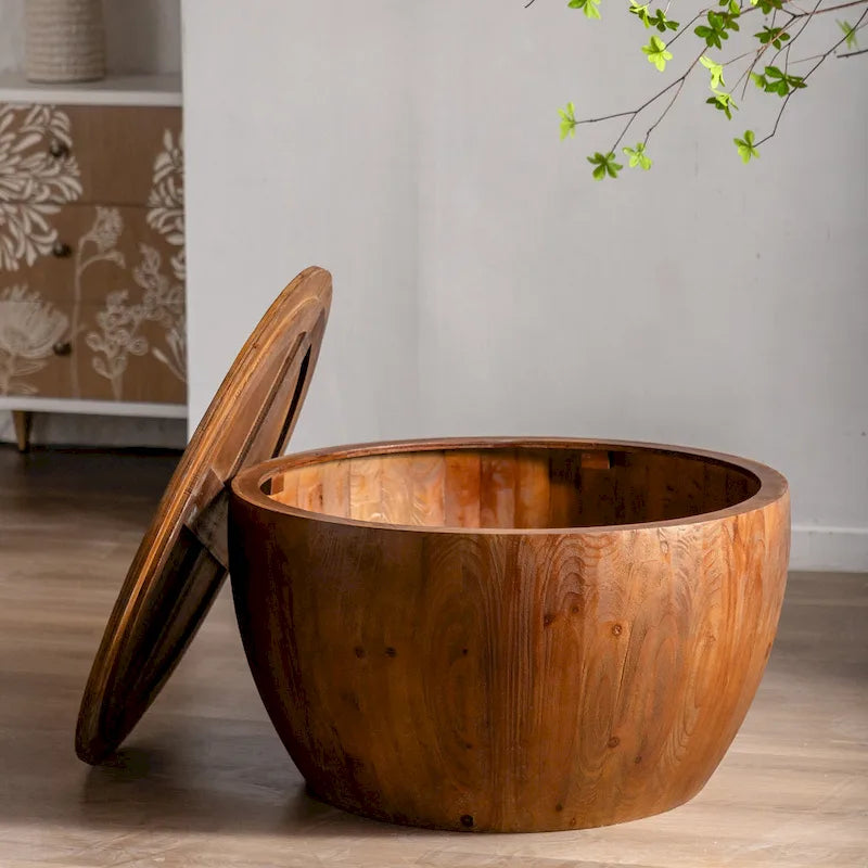 Table basse en forme de seau, style vintage, avec fonction de rangement
