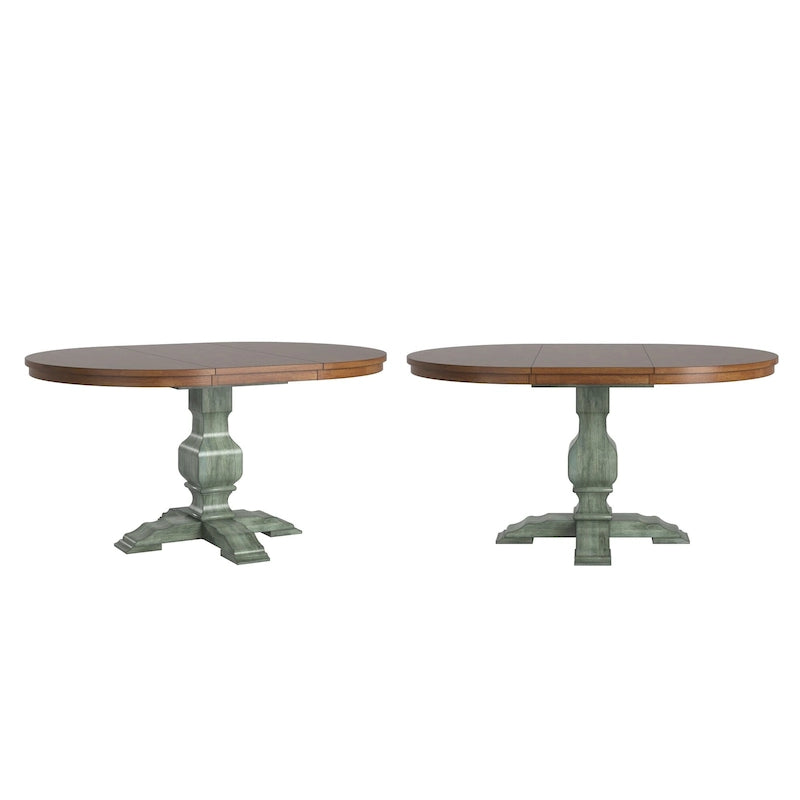 Table à manger extensible ovale bicolore en bois massif