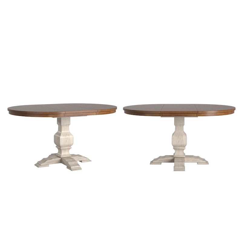 Table à manger extensible ovale bicolore en bois massif