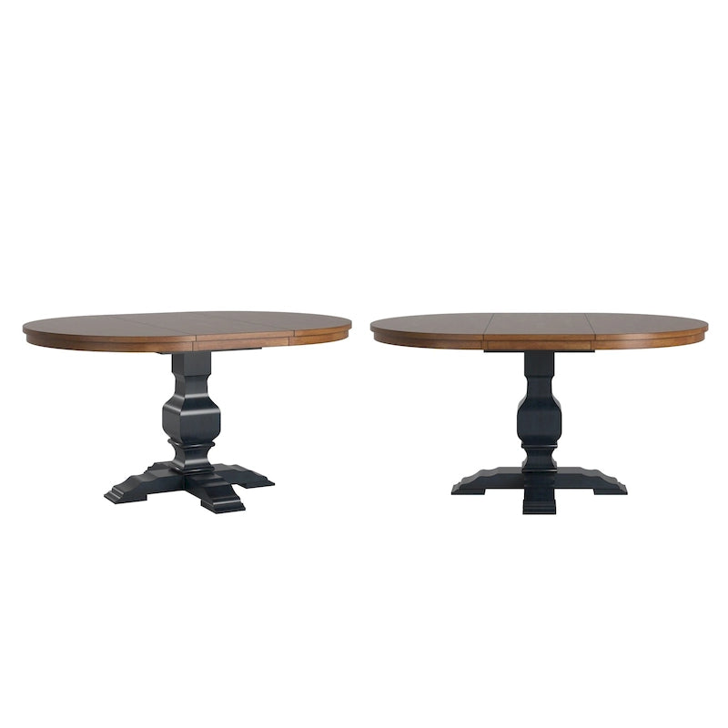 Table à manger extensible ovale bicolore en bois massif