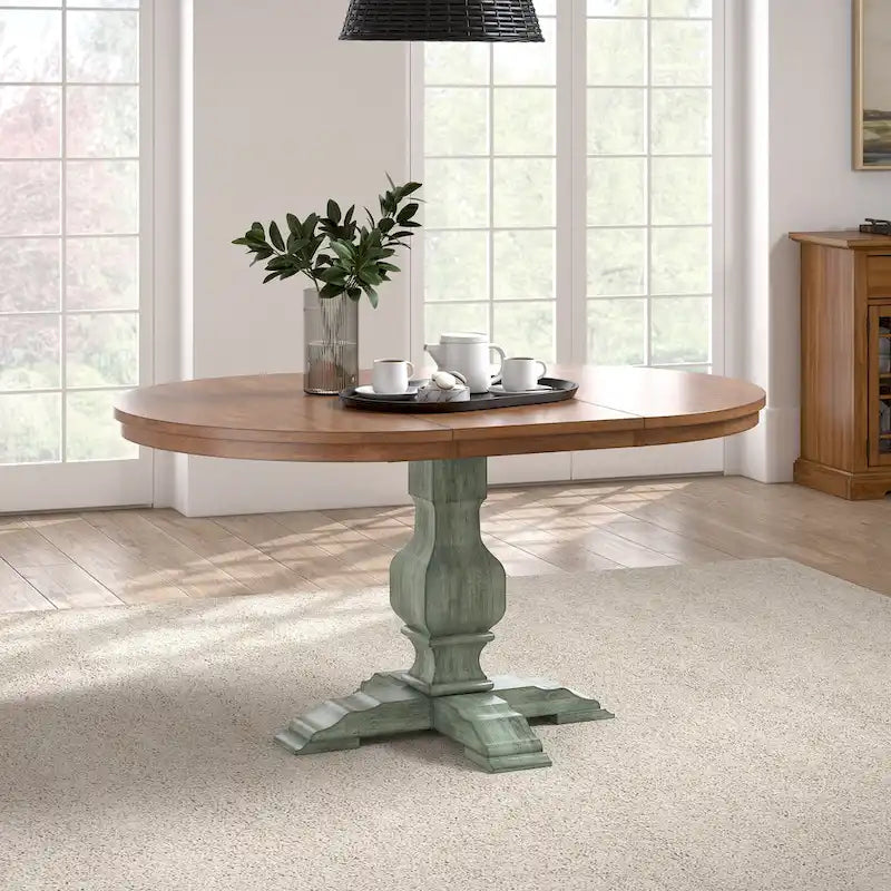 Table à manger extensible ovale bicolore en bois massif