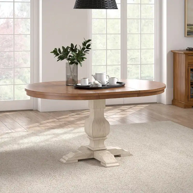 Table à manger extensible ovale bicolore en bois massif