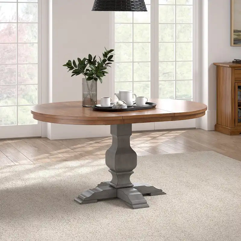 Table à manger extensible ovale bicolore en bois massif