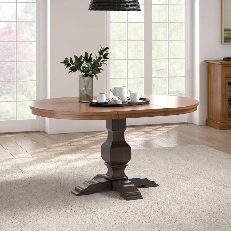 Table à manger extensible ovale bicolore en bois massif