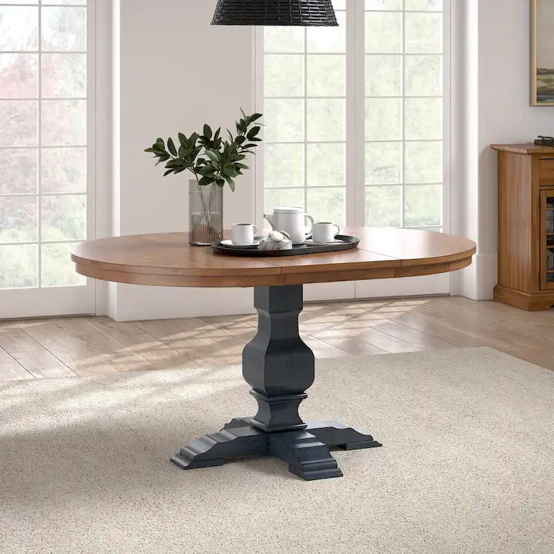Table à manger extensible ovale bicolore en bois massif