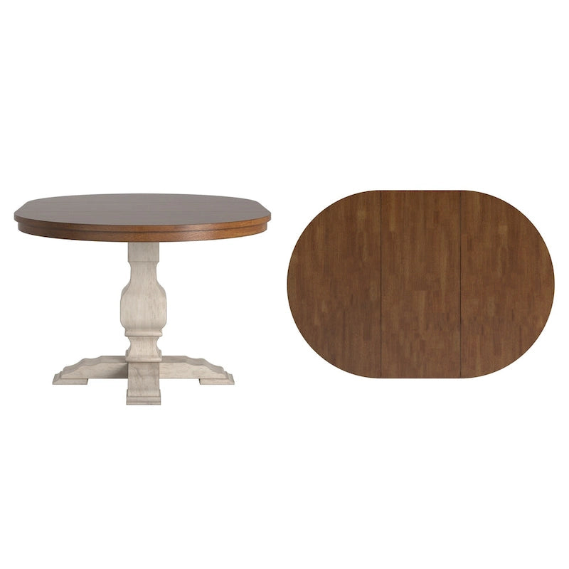 Table à manger extensible ovale bicolore en bois massif