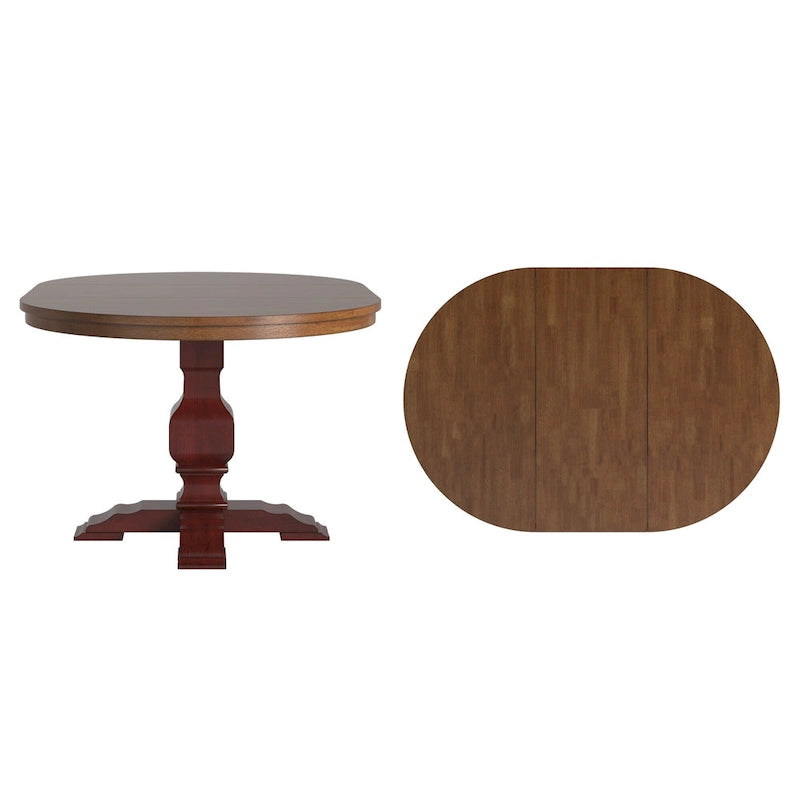 Table à manger extensible ovale bicolore en bois massif