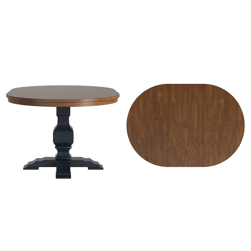 Table à manger extensible ovale bicolore en bois massif