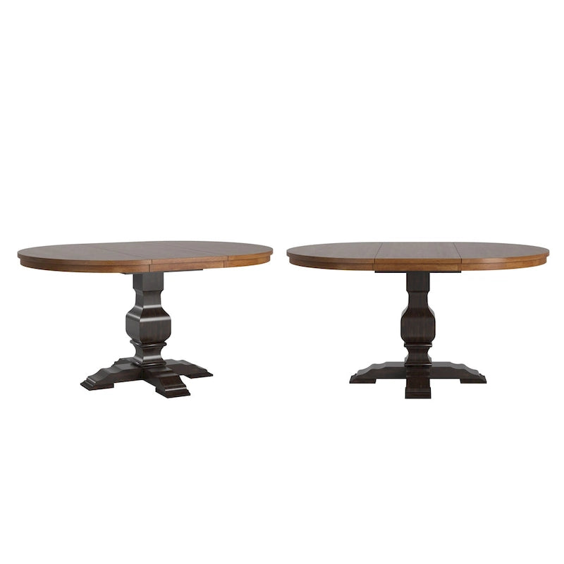 Table à manger extensible ovale bicolore en bois massif