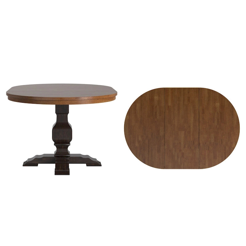 Table à manger extensible ovale bicolore en bois massif