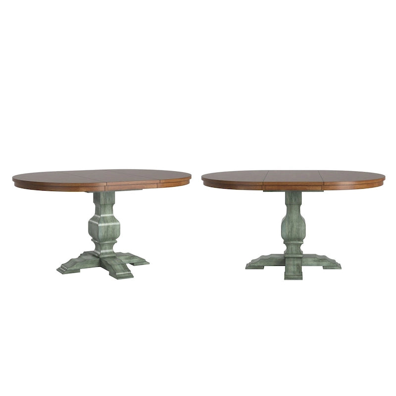 Table à manger extensible ovale bicolore en bois massif
