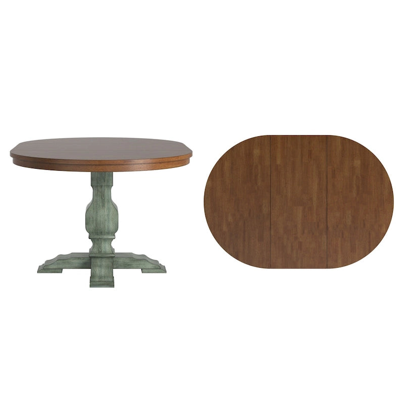 Table à manger extensible ovale bicolore en bois massif