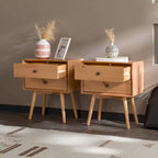 Table de chevet à 2 tiroirs en bois massif style Mid-Century