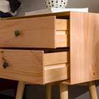 Table de chevet à 2 tiroirs en bois massif style Mid-Century